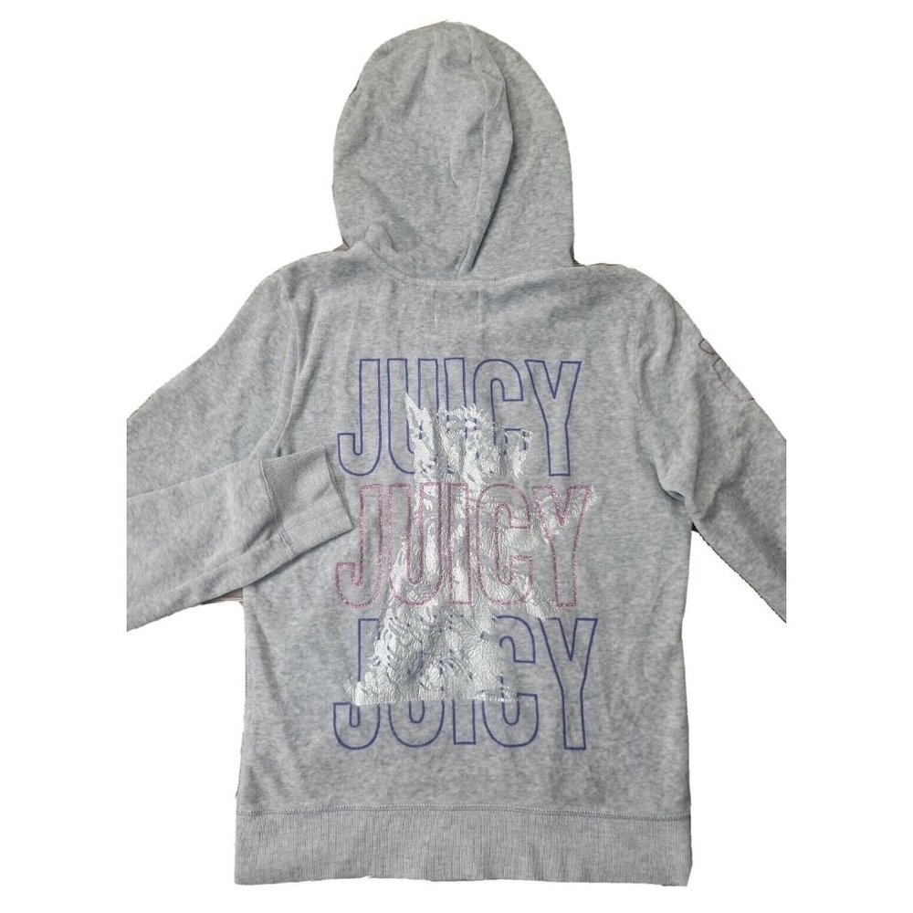 Juicy Couture Women's Large Full Zip Hoodie Gray Velour Sparkle Spell Out